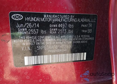 2015 Hyundai Sonata Limited z USA, uszkodzony, nr VIN 5NPE34AF6FH029361